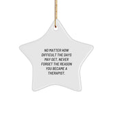 Therapist Star Ornament, Gifts from Friends, Never Forget the Reason You Became a Therapist, Christmas Unique Inspirational Motivational Quotes, Therapist Gifts - Image 1